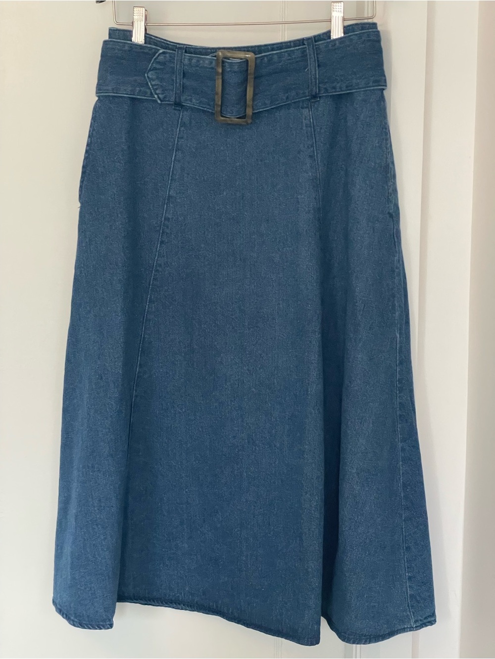 Who What Wear Denim A-Line Skirt with Belt - Blue